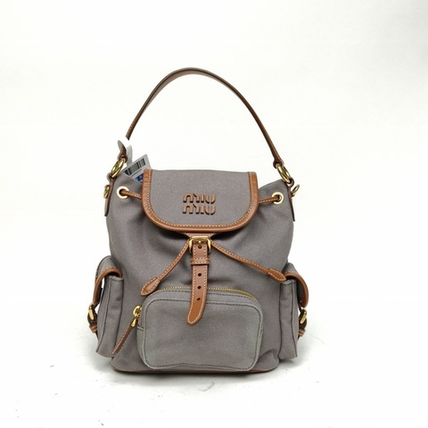 MIUMIU 雙肩包字母徽標標識拼皮革小號拼色帆布