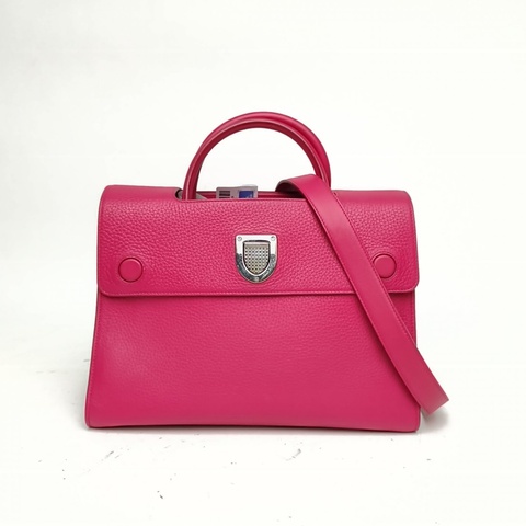 DIOR Diorama盾牌包手提包大號玫紅牛皮銀扣2016