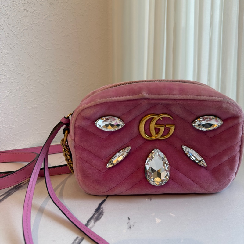 Gucci 粉色布鑽相機包🩷🤍❤️-4