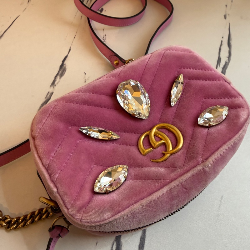 Gucci 粉色布鑽相機包🩷🤍❤️-12