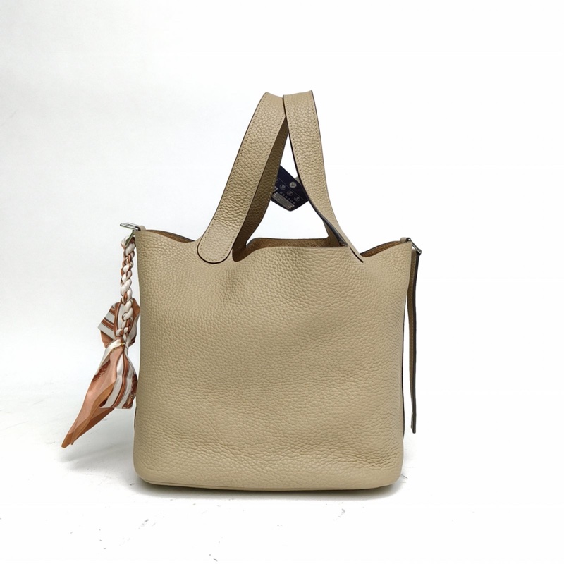 HERMES Picotin22菜籃子風衣灰TC皮X刻銀扣-1