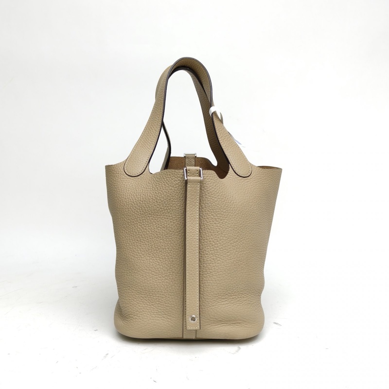 HERMES Picotin22菜籃子風衣灰TC皮X刻銀扣-2