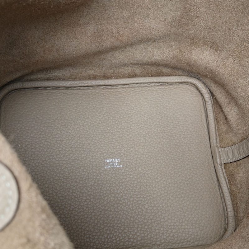 HERMES Picotin22菜籃子風衣灰TC皮X刻銀扣-4