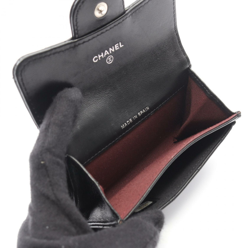 香奈兒 (CHANEL) Matelasse 卡包，羊皮材質，黑色，二手，女士，帶銀色金屬扣-2