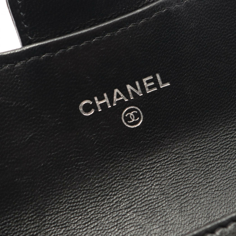 香奈兒 (CHANEL) Matelasse 卡包，羊皮材質，黑色，二手，女士，帶銀色金屬扣-3