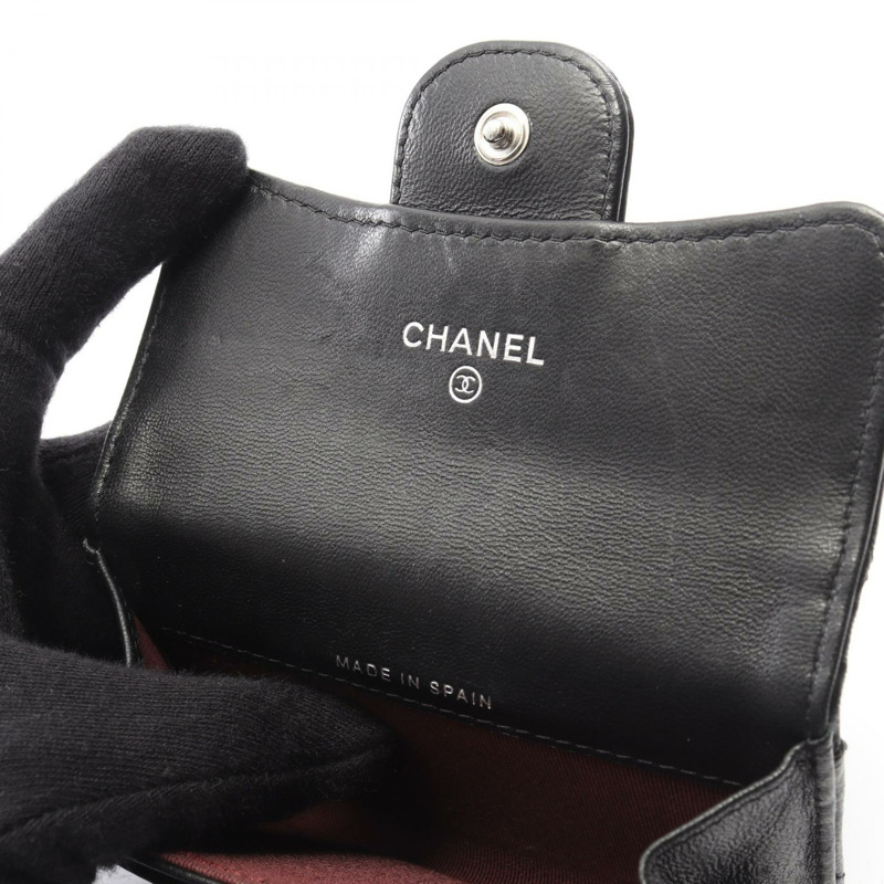 香奈兒 (CHANEL) Matelasse 卡包，羊皮材質，黑色，二手，女士，帶銀色金屬扣-5