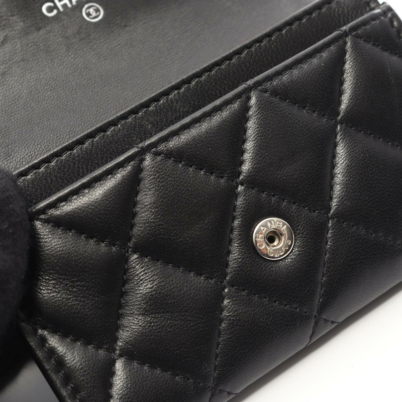 香奈兒 (CHANEL) Matelasse 卡包，羊皮材質，黑色，二手，女士，帶銀色金屬扣-6