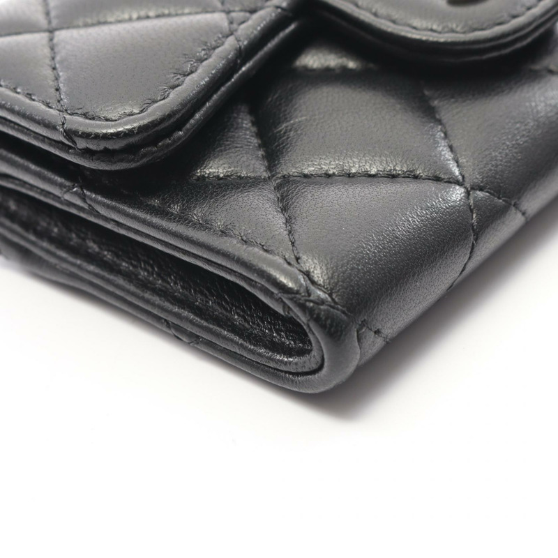 香奈兒 (CHANEL) Matelasse 卡包，羊皮材質，黑色，二手，女士，帶銀色金屬扣-7