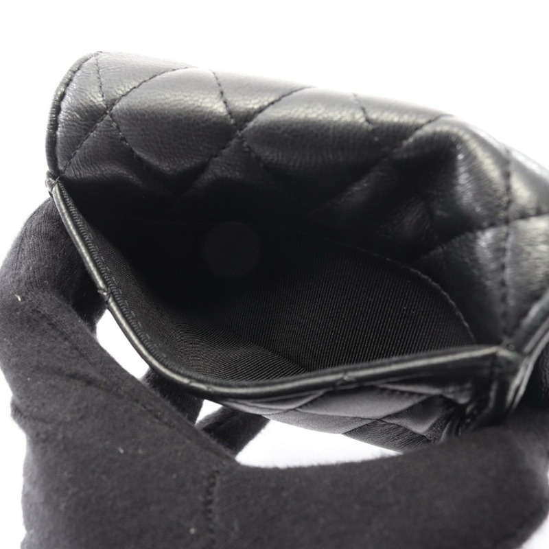 香奈兒 (CHANEL) Matelasse 卡包，羊皮材質，黑色，二手，女士，帶銀色金屬扣-9