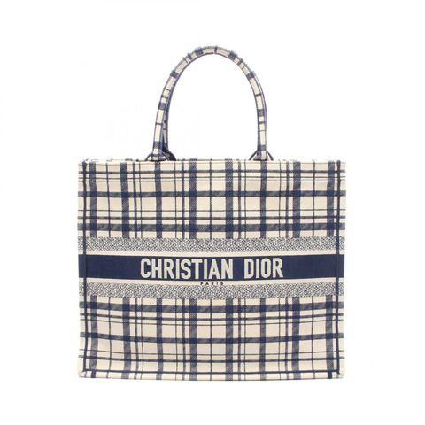 Christian Dior BOOK TOTE 大帆布手提包，海軍藍/米色，二手女款