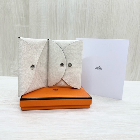 HERMES Nata 奶油白山羊皮Calvin Duo零錢卡包H082977