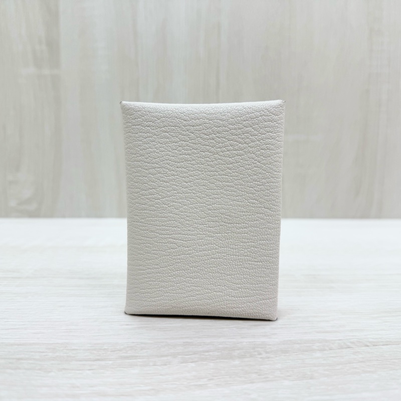 HERMES Nata 奶油白山羊皮Calvin Duo零錢卡包H082977-2