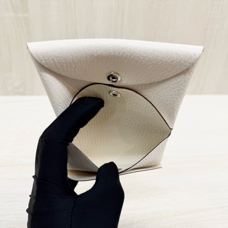 HERMES Nata 奶油白山羊皮Calvin Duo零錢卡包H082977-6