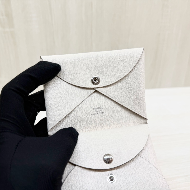 HERMES Nata 奶油白山羊皮Calvin Duo零錢卡包H082977-8