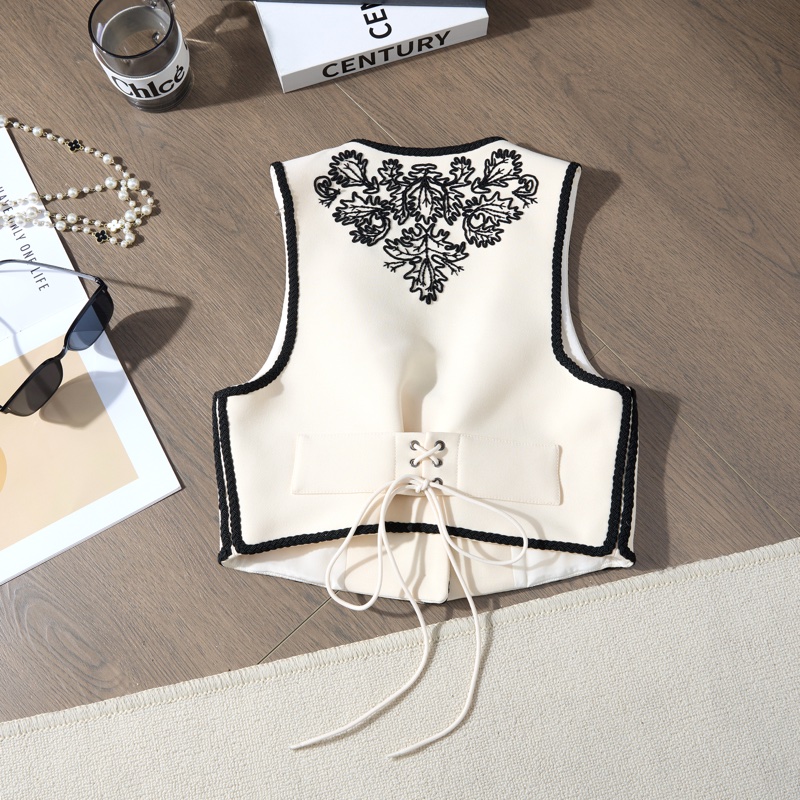 ❤️Dior 超重工米白色刺繡花紋背心馬甲-5