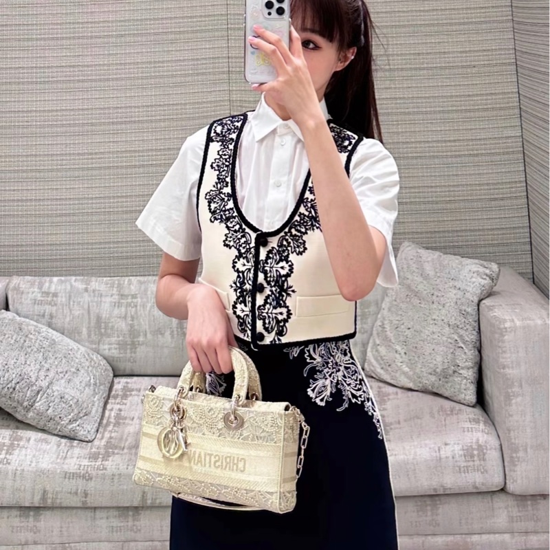 ❤️Dior 超重工米白色刺繡花紋背心馬甲-6