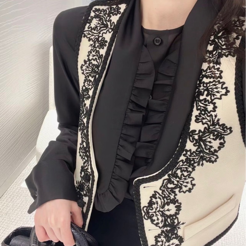 ❤️Dior 超重工米白色刺繡花紋背心馬甲-8