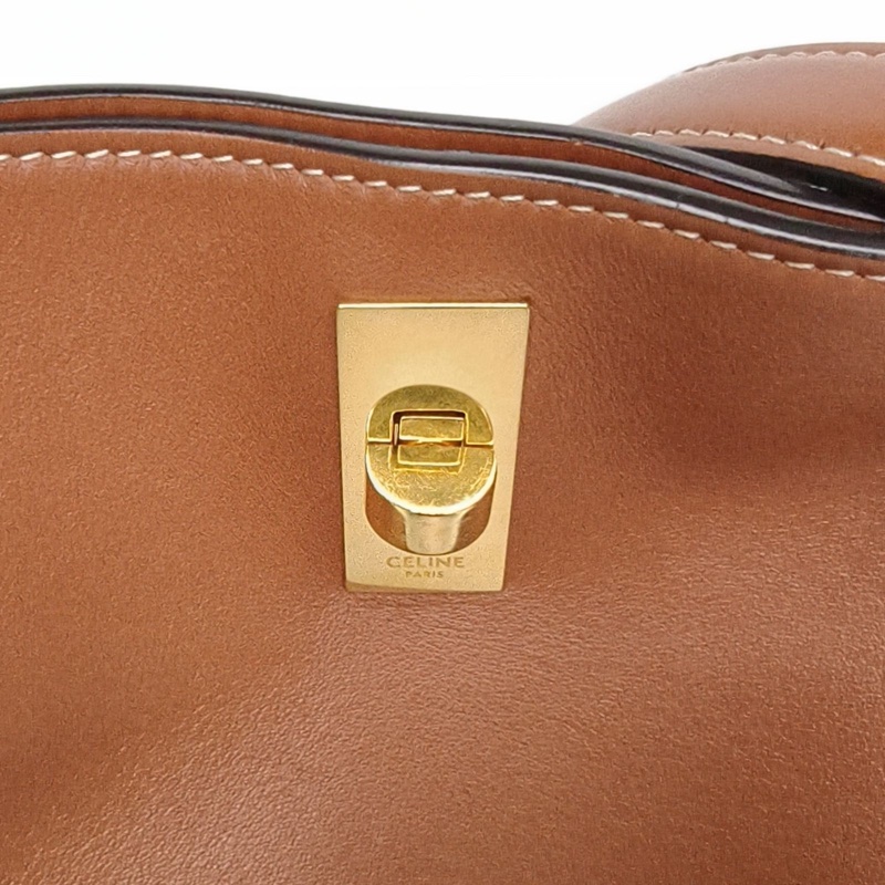 CELINE Bucket16水桶包中號23褐色牛皮金扣-4