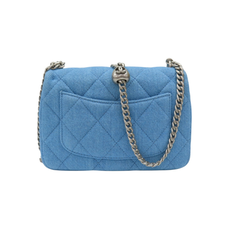 藍色 單寧布 Coco 17 愛心調節扣 肩背包 銀扣【CHANEL 香奈兒】 AS3829-1