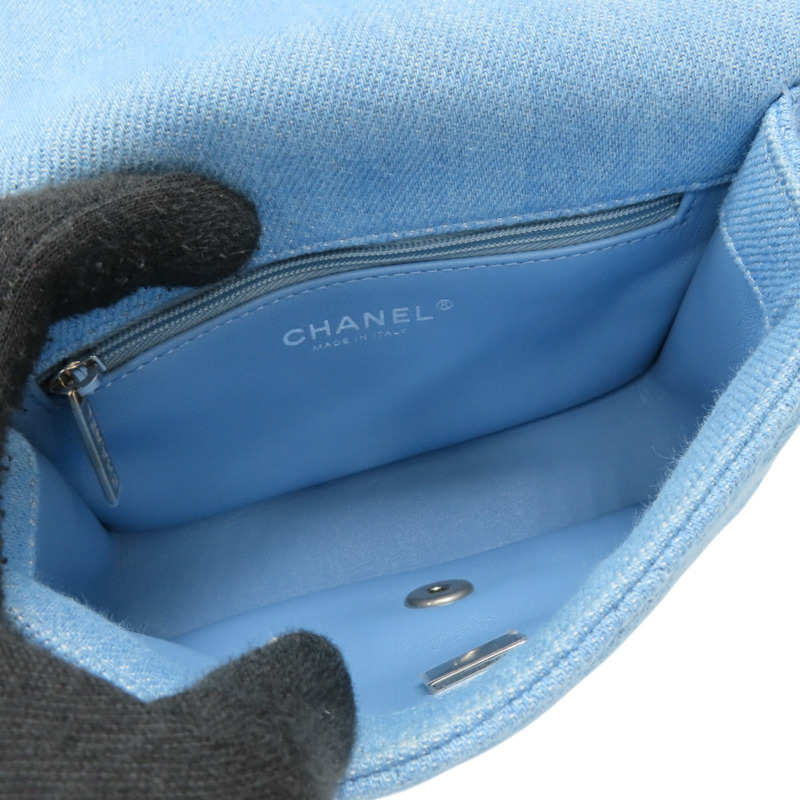 藍色 單寧布 Coco 17 愛心調節扣 肩背包 銀扣【CHANEL 香奈兒】 AS3829-4