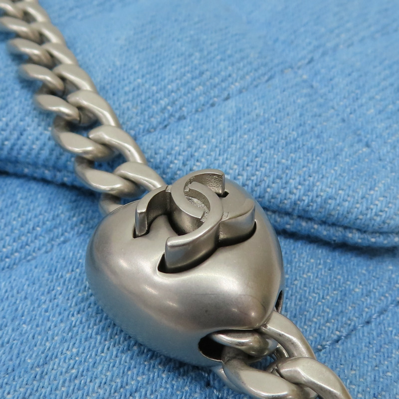 藍色 單寧布 Coco 17 愛心調節扣 肩背包 銀扣【CHANEL 香奈兒】 AS3829-12