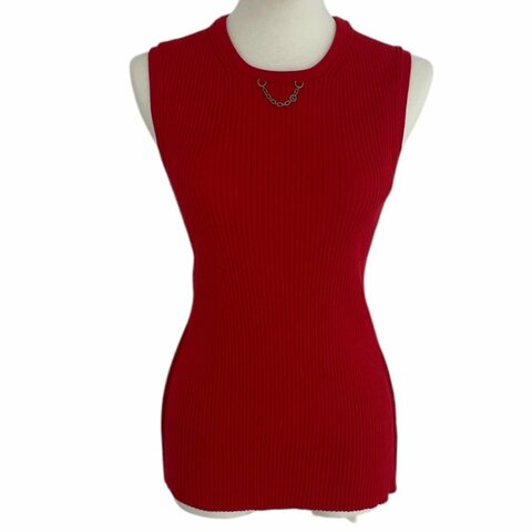 LOUIS VUITTON 路易威登 無袖長版針織背心 混紡 紅色系 XS