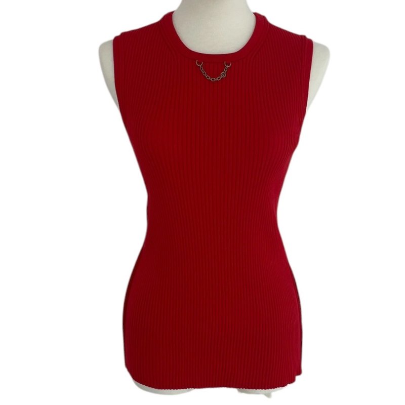 LOUIS VUITTON 路易威登 無袖長版針織背心 混紡 紅色系 XS-0