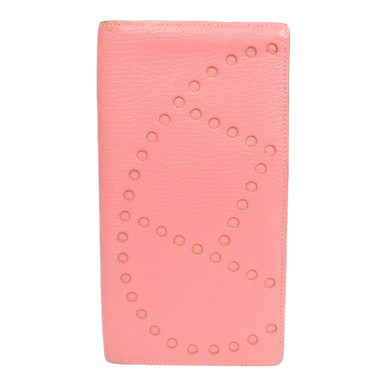 HERMES 山羊皮革Evelyne Long Wallet長錢包Rose Lipstick-1