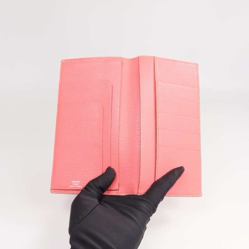 HERMES 山羊皮革Evelyne Long Wallet長錢包Rose Lipstick-7