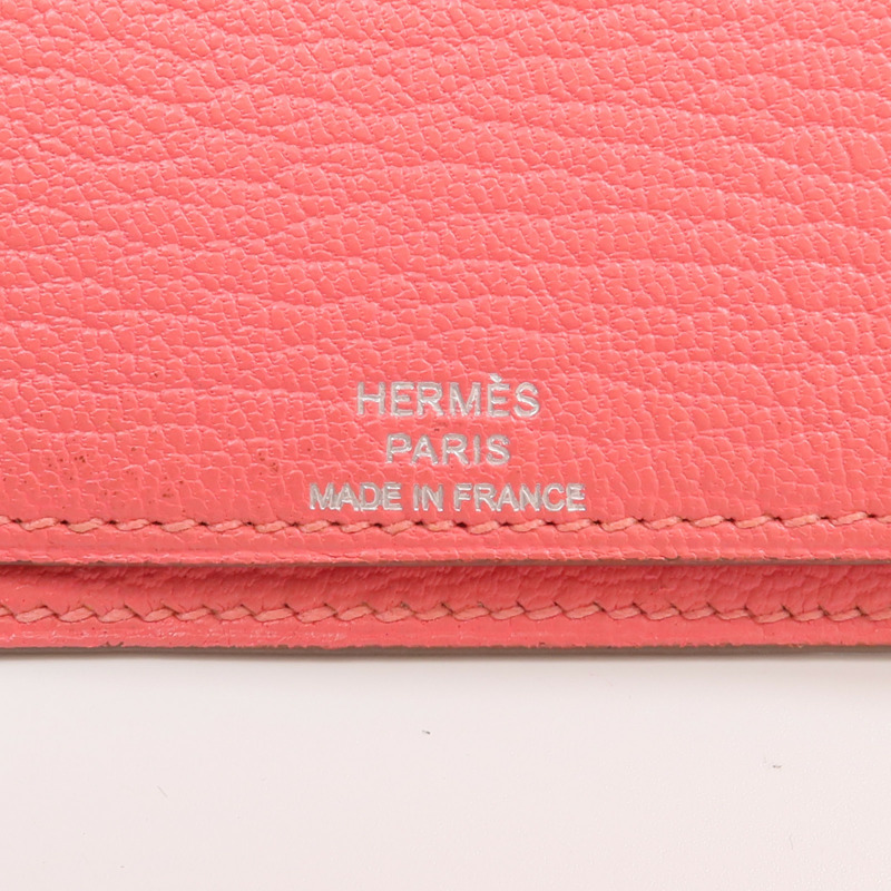 HERMES 山羊皮革Evelyne Long Wallet長錢包Rose Lipstick-8