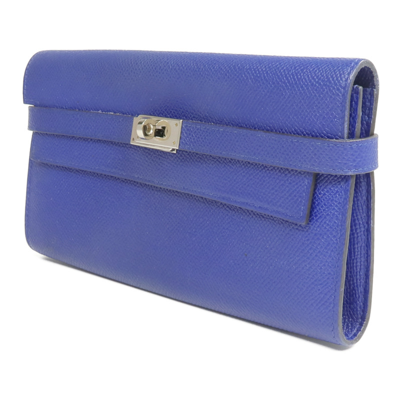 HERMES Epsom皮革Kelly Long Wallet銀扣長錢包Bleu Electrique-2