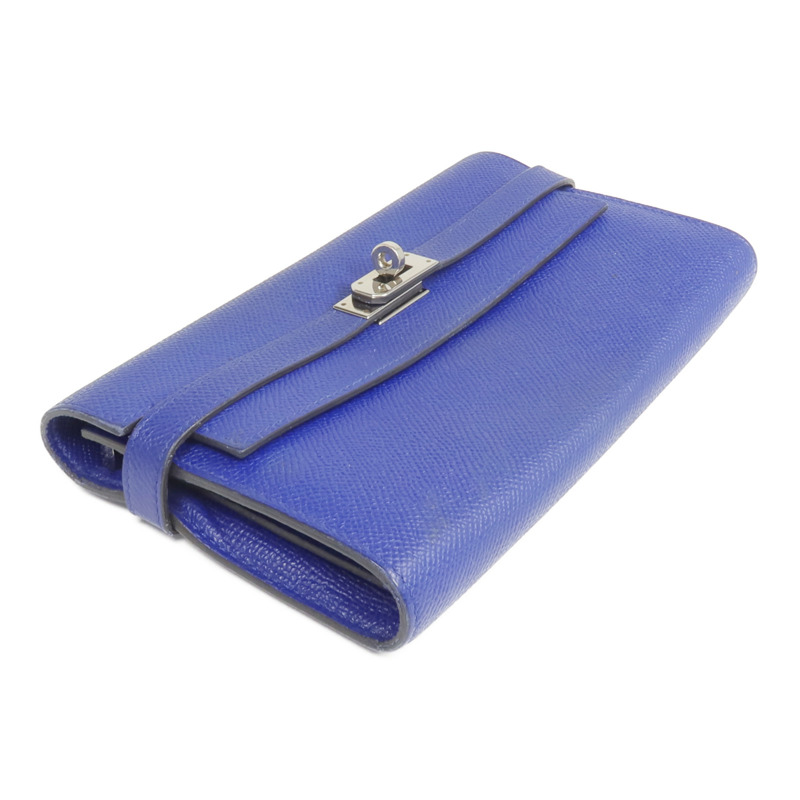 HERMES Epsom皮革Kelly Long Wallet銀扣長錢包Bleu Electrique-3