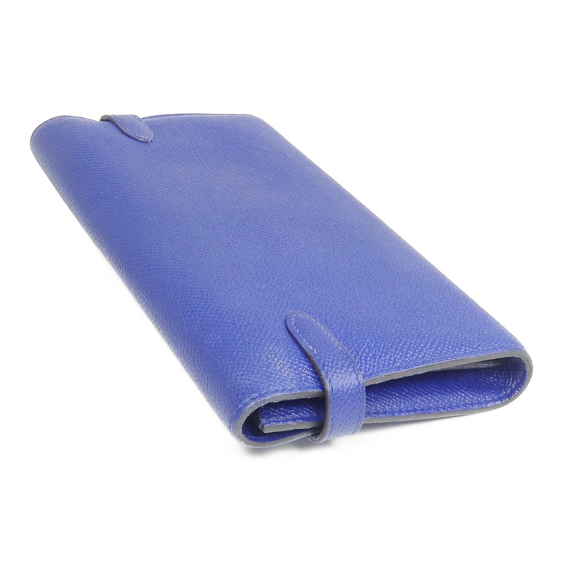 HERMES Epsom皮革Kelly Long Wallet銀扣長錢包Bleu Electrique-4