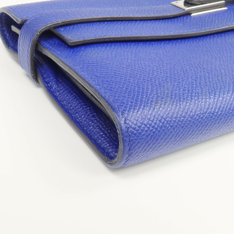 HERMES Epsom皮革Kelly Long Wallet銀扣長錢包Bleu Electrique-7