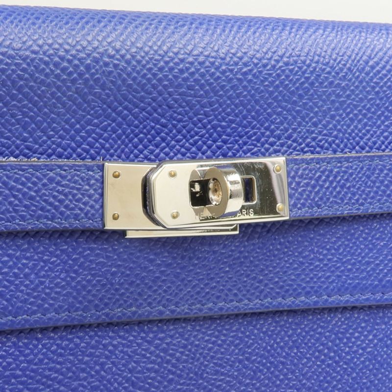 HERMES Epsom皮革Kelly Long Wallet銀扣長錢包Bleu Electrique-10