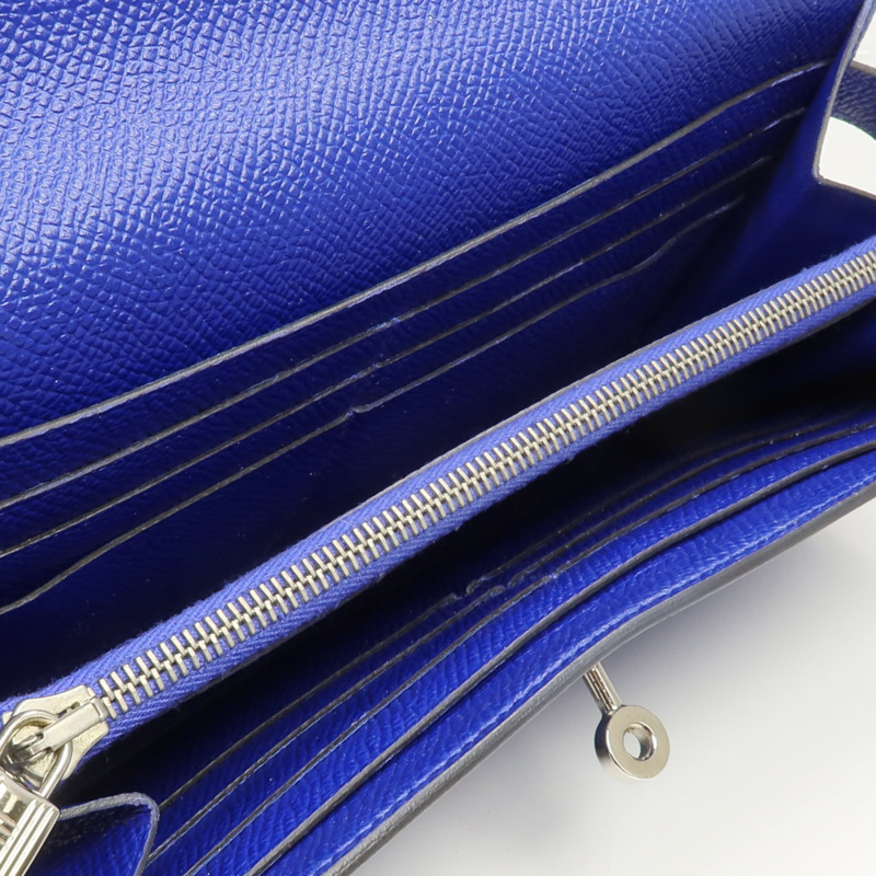 HERMES Epsom皮革Kelly Long Wallet銀扣長錢包Bleu Electrique-11