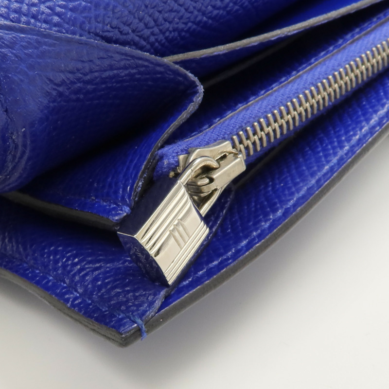 HERMES Epsom皮革Kelly Long Wallet銀扣長錢包Bleu Electrique-12