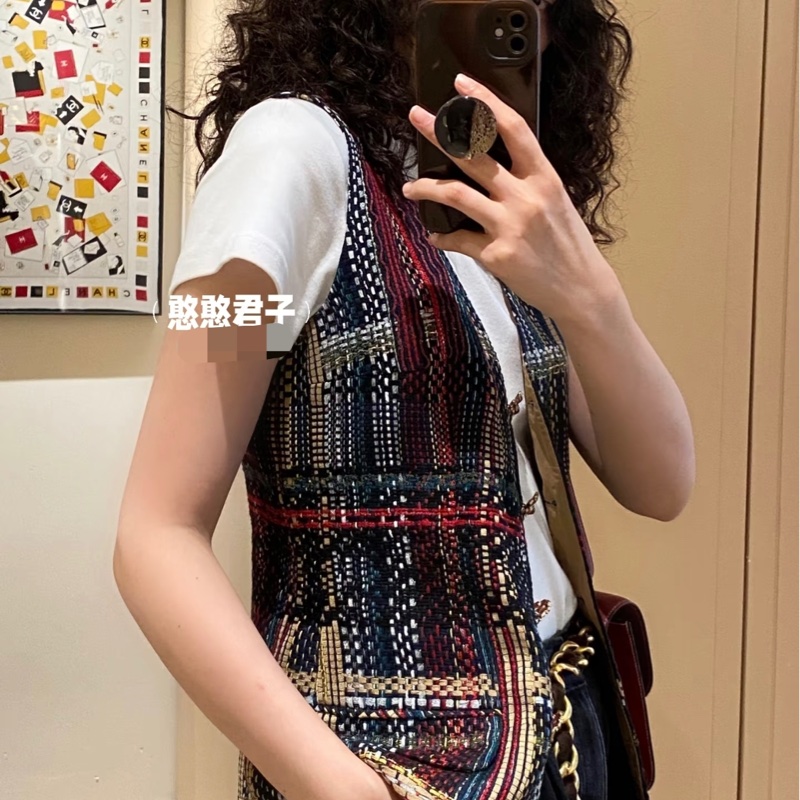 ❤️ CHANEL彩色格紋粗花呢馬甲復古-7