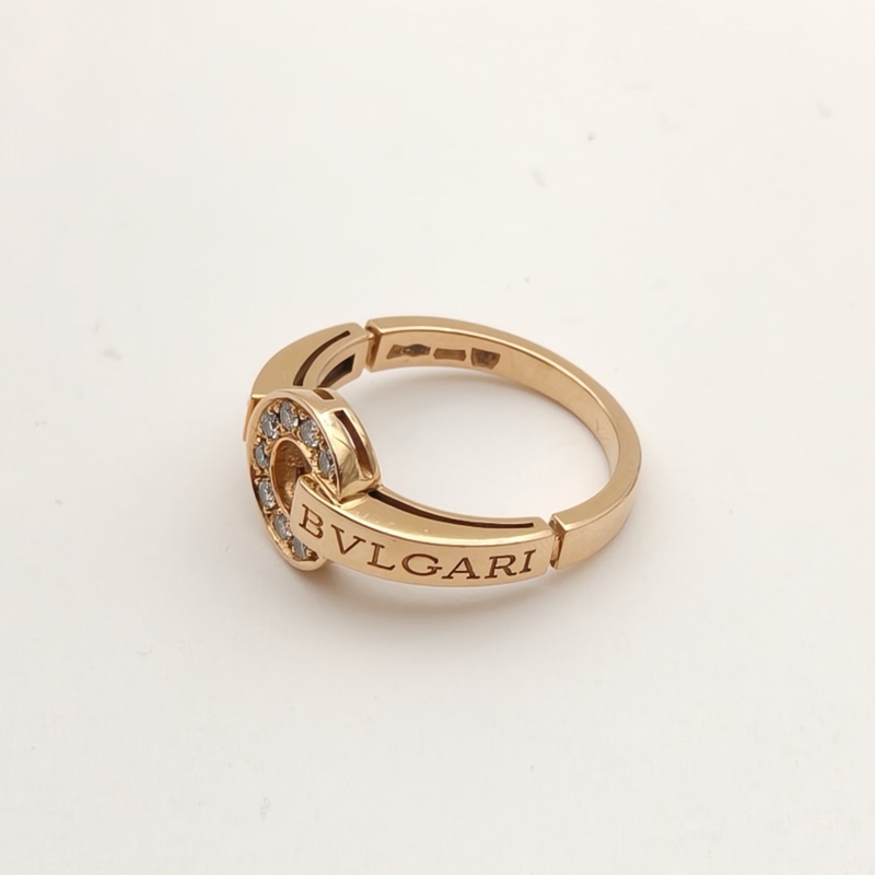 BVLGARI 銅錢鑲鑽戒指18K玫瑰金/鑽石55-2