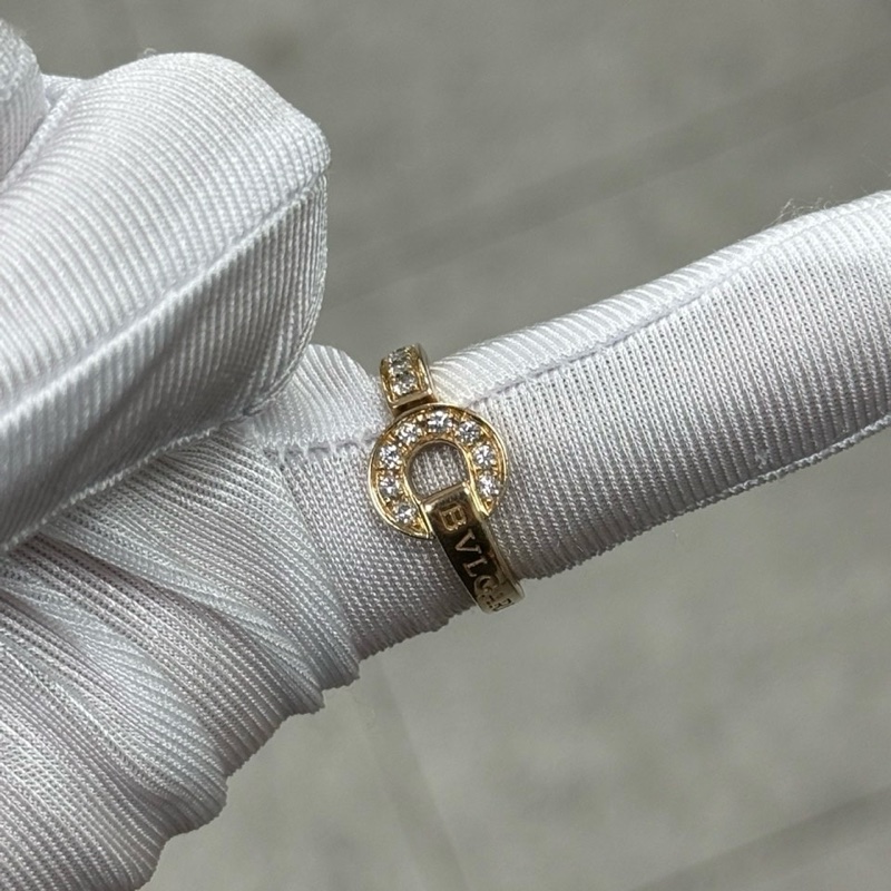 BVLGARI 銅錢鑲鑽戒指18K玫瑰金/鑽石55-4