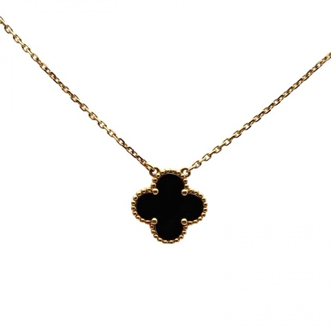 VAN CLEEF&ARPELS VintageAlhambra中號單花項鏈新扣18K黃金/縞瑪瑙