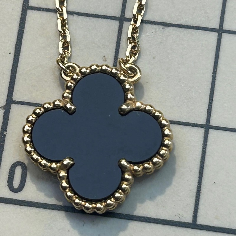 VAN CLEEF&ARPELS VintageAlhambra中號單花項鏈新扣18K黃金/縞瑪瑙-2