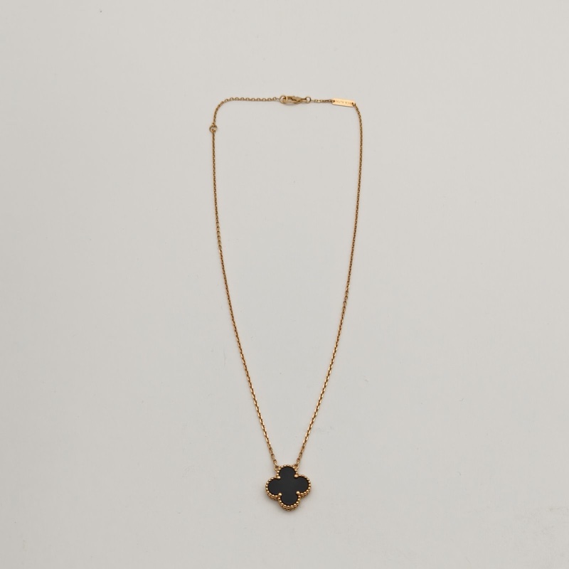 VAN CLEEF&ARPELS VintageAlhambra中號單花項鏈新扣18K黃金/縞瑪瑙-4