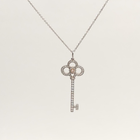 TIFFANY&CO 18K白金鑽石pt950TiffanyKeys皇冠鑰匙項鏈中號3.8cm