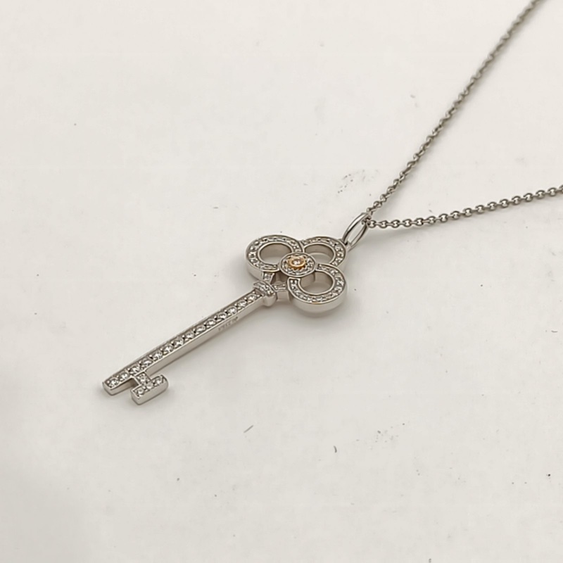 TIFFANY&CO 18K白金鑽石pt950TiffanyKeys皇冠鑰匙項鏈中號3.8cm-1