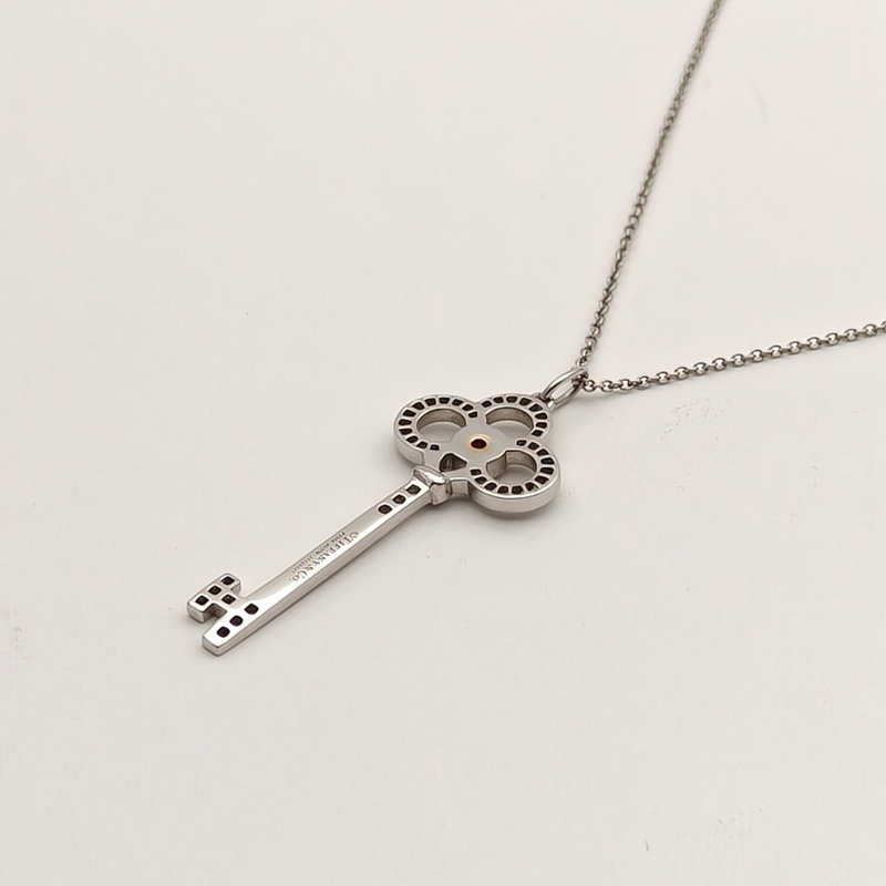 TIFFANY&CO 18K白金鑽石pt950TiffanyKeys皇冠鑰匙項鏈中號3.8cm-2