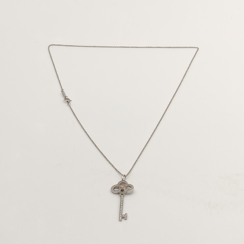 TIFFANY&CO 18K白金鑽石pt950TiffanyKeys皇冠鑰匙項鏈中號3.8cm-4