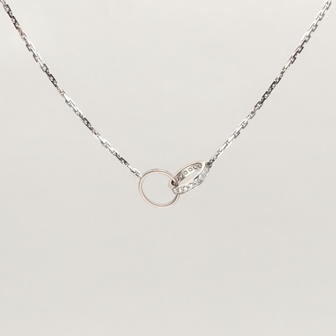 CARTIER LOVE半鑽雙環項鏈18K白金/鑽石