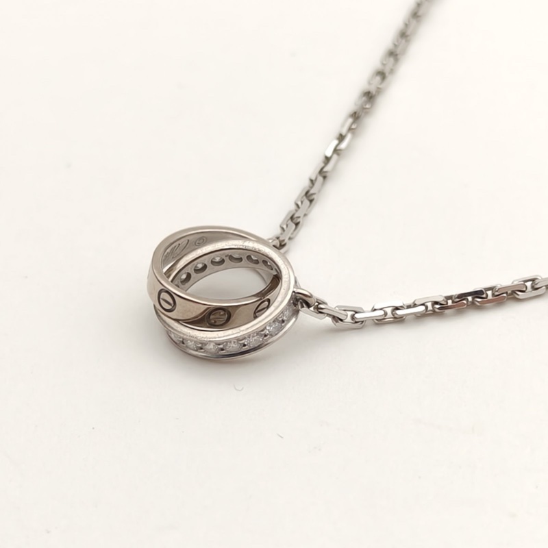 CARTIER LOVE半鑽雙環項鏈18K白金/鑽石-1