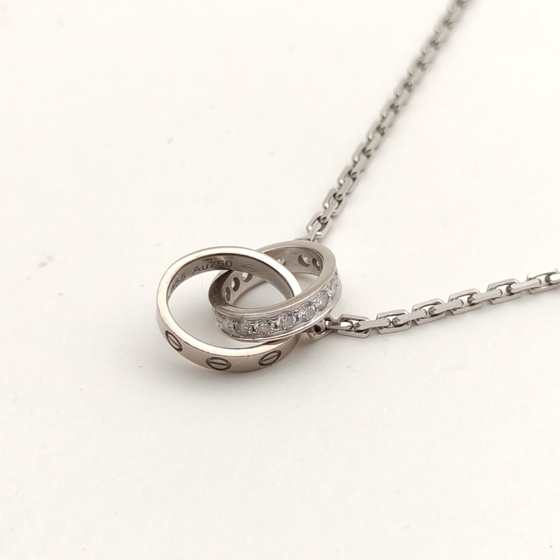 CARTIER LOVE半鑽雙環項鏈18K白金/鑽石-2